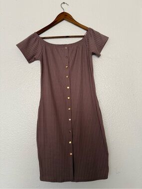Say What? Off-Shoulder Button Midi Dress in Mauve size L women’s